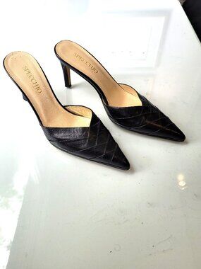 Specchio Black Leather Heeled Mules Size EU 36.5